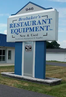 The Brubaker's Restaurant Equipment sign outside of their storefront